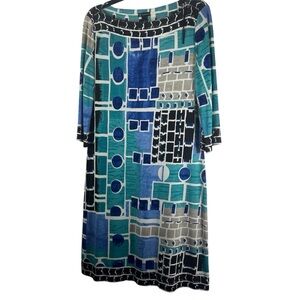 NWOT Plus Size New Directions Multicolor Geometric Long Sleeve Dress Size 14